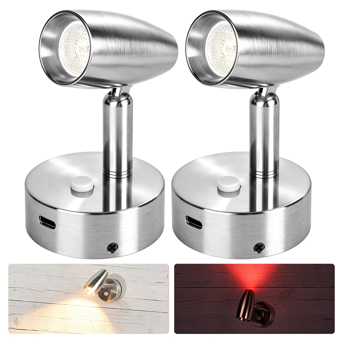 12V Reading Light Aluminum Boat Campervan Swivel Spot Nickel