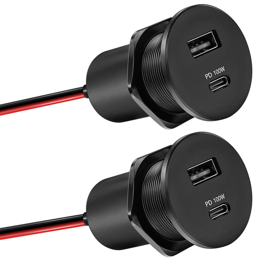 12V Aluminum USB Outlet 100W PD3.1 Type-C & 18W QC3.0 USB-C Laptop Charger Socket Dual Port Fast Charging Recessed Mount Car Charger Replacement for RV Camper Trailer Truck Boat Car