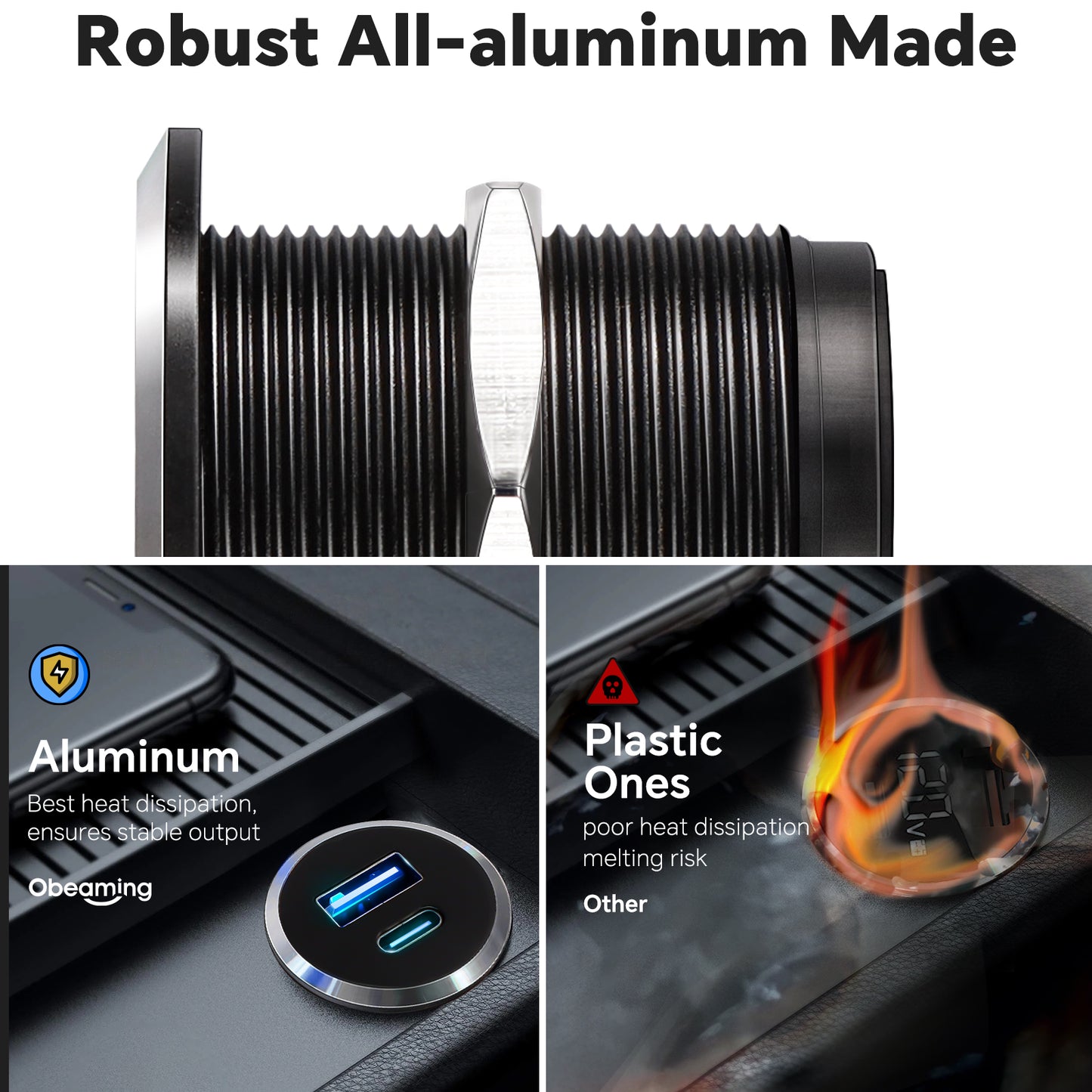 All-aluminum QC 3.0 12V USB Charger