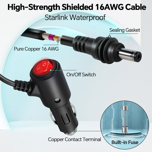 Obeaming 12V Power Cable for Starlink Mini (3M/9.8ft, 16AWG, Cigarette Plug)
