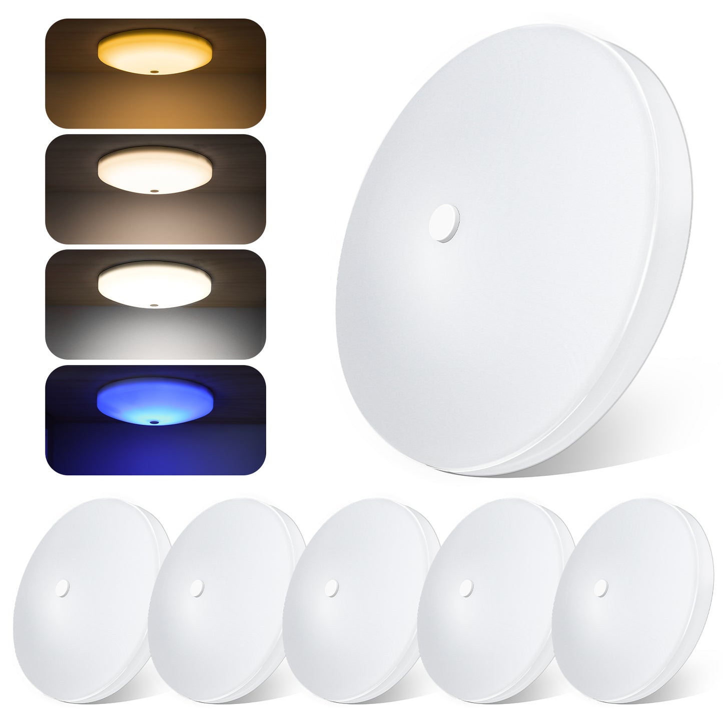 Obeaming 4.5" RV LED 3CCT Ultra Low Profile Interior Ceiling Light w/ Blue Night Light