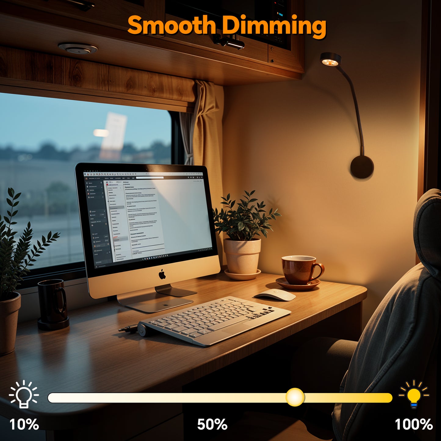 Black Aluminum 12V Reading Light w/ Head Switch & USB-C Port