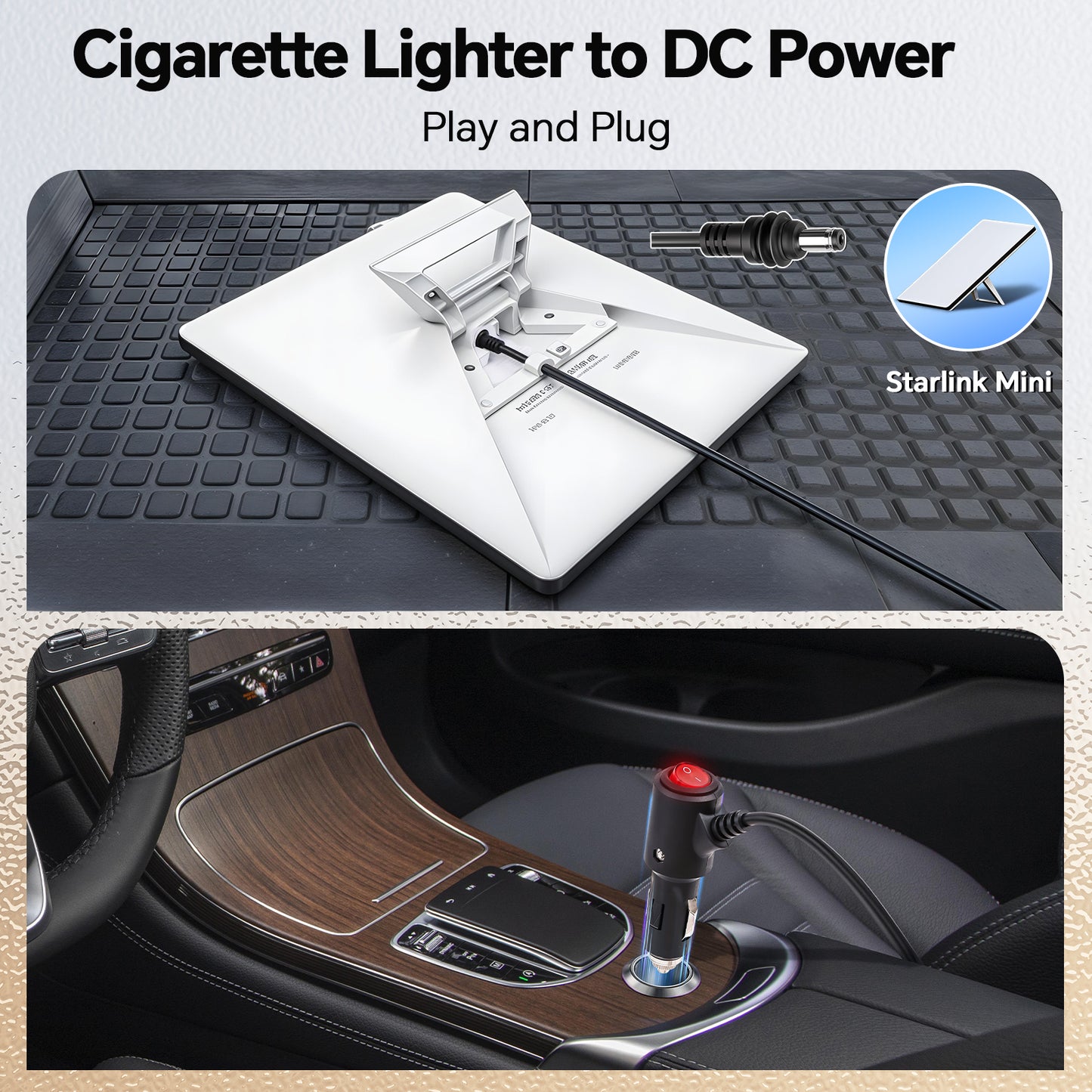 Obeaming 12V Power Cable for Starlink Mini (3M/9.8ft, 16AWG, Cigarette Plug)