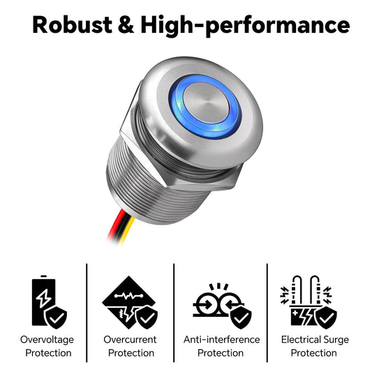 Silver Aluminum 12V High-side PWM Dimmer Switch w/ Blue Backlight for LED Strip Light, Halogen, Incandescent