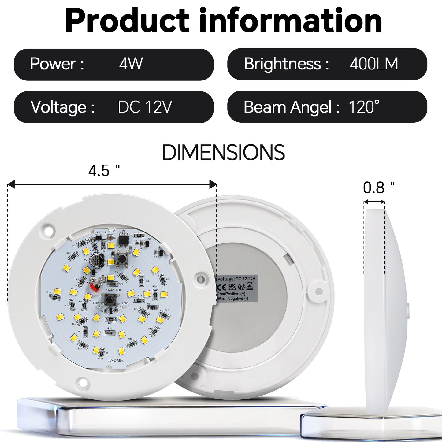 Obeaming 4.5" RV LED 3CCT Ultra Low Profile Interior Ceiling Light w/ Blue Night Light