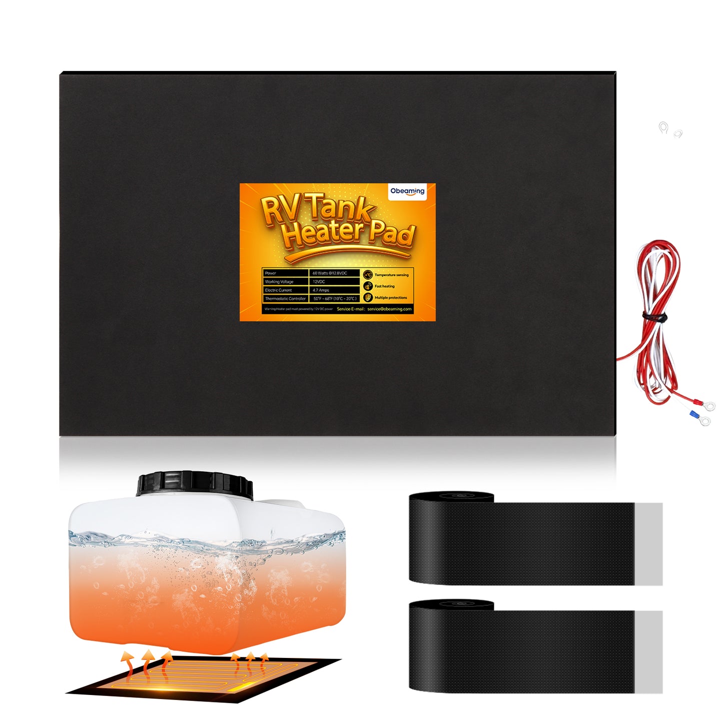 12" x 18" RV Tank Heater Pad with Automatic Thermostat, DC 12V/13.5V Winterizing Tank Heater for Motorhome Camper Trailer, Fits 20-50 Gallon Fresh/Grey/Black Water Tanks