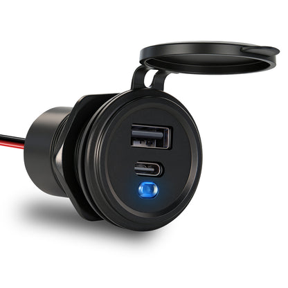 12V USB Outlet with Switch & Blue LED - 30W Type-C & 18W QC3.0 Car Charger - Aluminum Dual Port Fast USB Socket Waterproof Cigarette Lighter Replacement for RV, Boat, Truck, Camper
