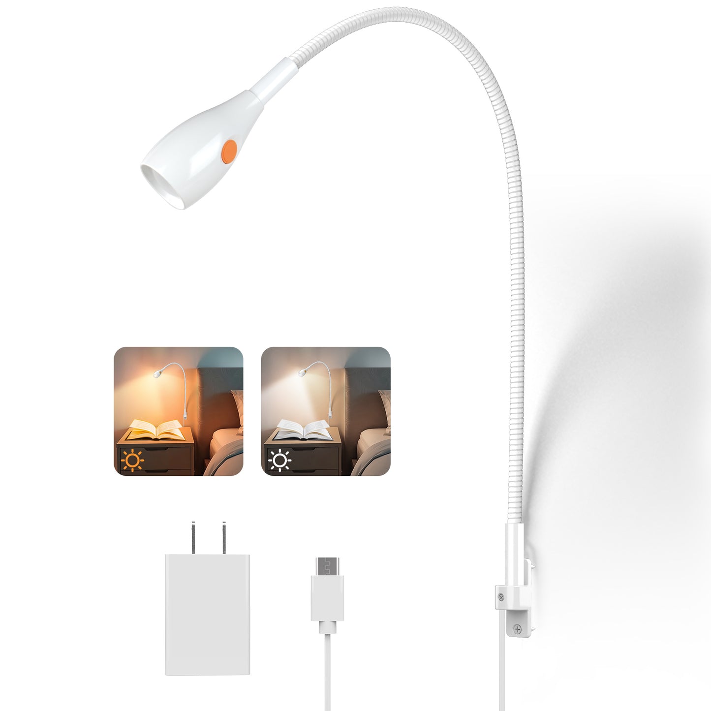 Wall Mounted Reading Light, Bedside Book Light Minimalist White