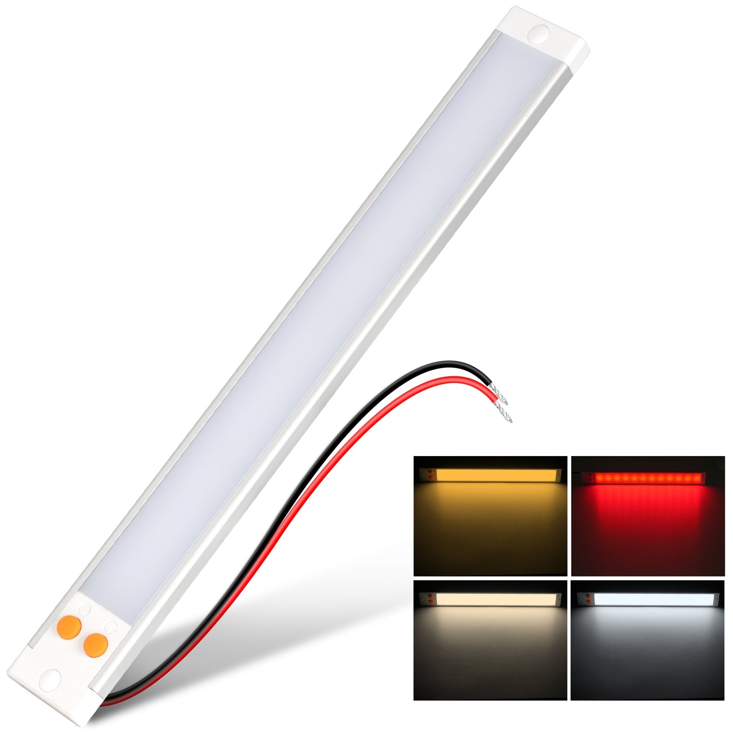 RV 12V LED Light Bar Aluminum, 3CCT (3000K/4000K/6000K) & Red Night Light, Caravan Boat Truck Interior Under Cabinet Light Strip Rigid Linear, Screw Mount
