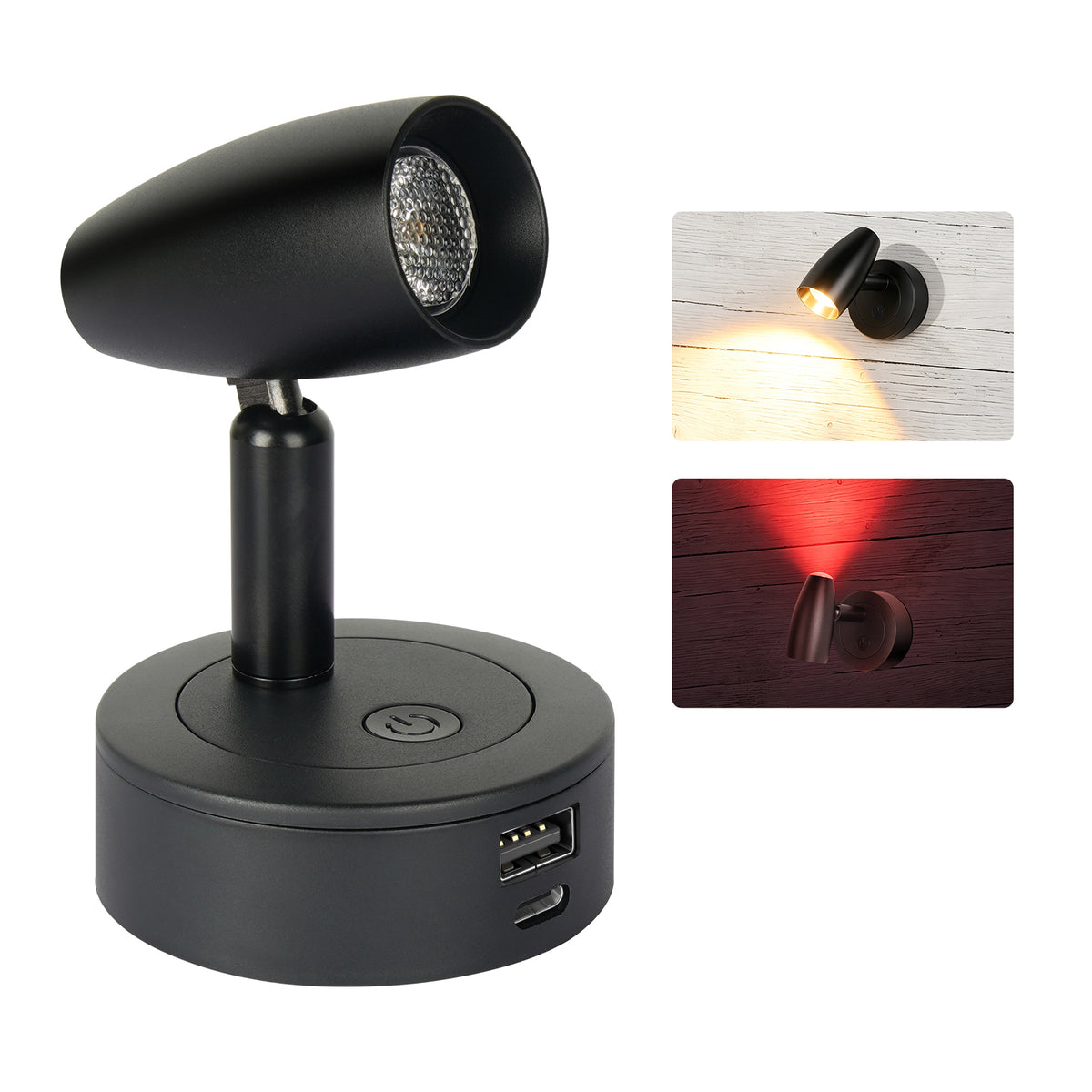 12V Reading Light Aluminum Boat Campervan Swivel Spot Black