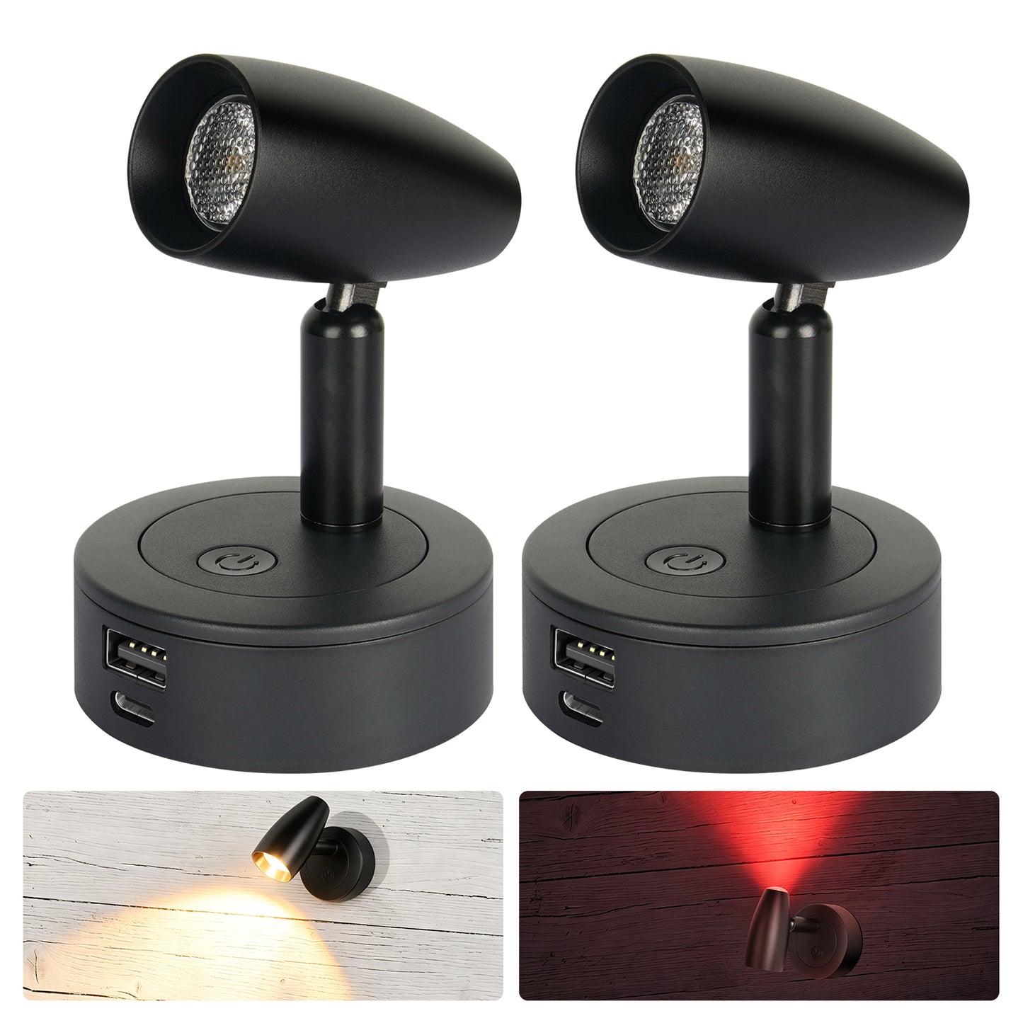 12V Reading Light Aluminum Boat Campervan Swivel Spot Black