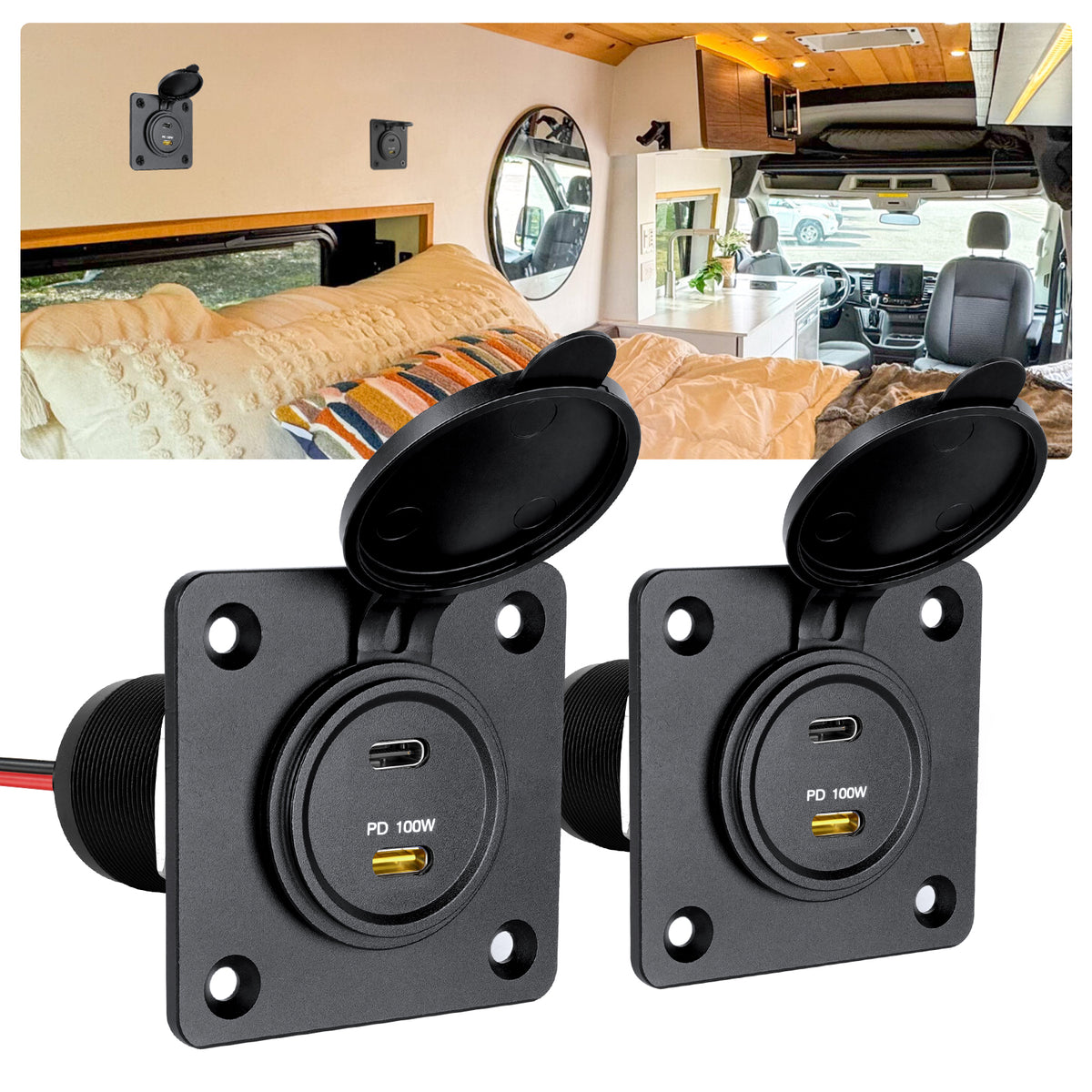 Obeaming 12V USB Socket Aluminum Faceplate USB C Outlet, 100W PD 3.0