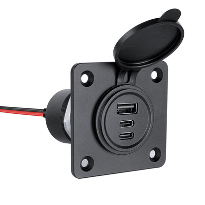12V USB Socket Aluminum Faceplate USB C Outlet, Dual PD 3.0 & QC3.0