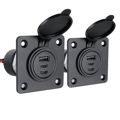 12V USB Socket Aluminum Faceplate USB C Outlet, Dual PD 3.0 & QC3.0