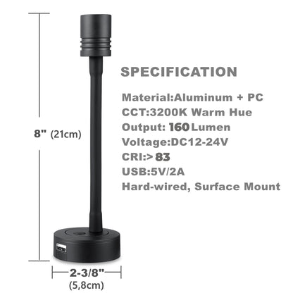 Obeaming 12V RV Reading LED Light  w/ USB Charger port