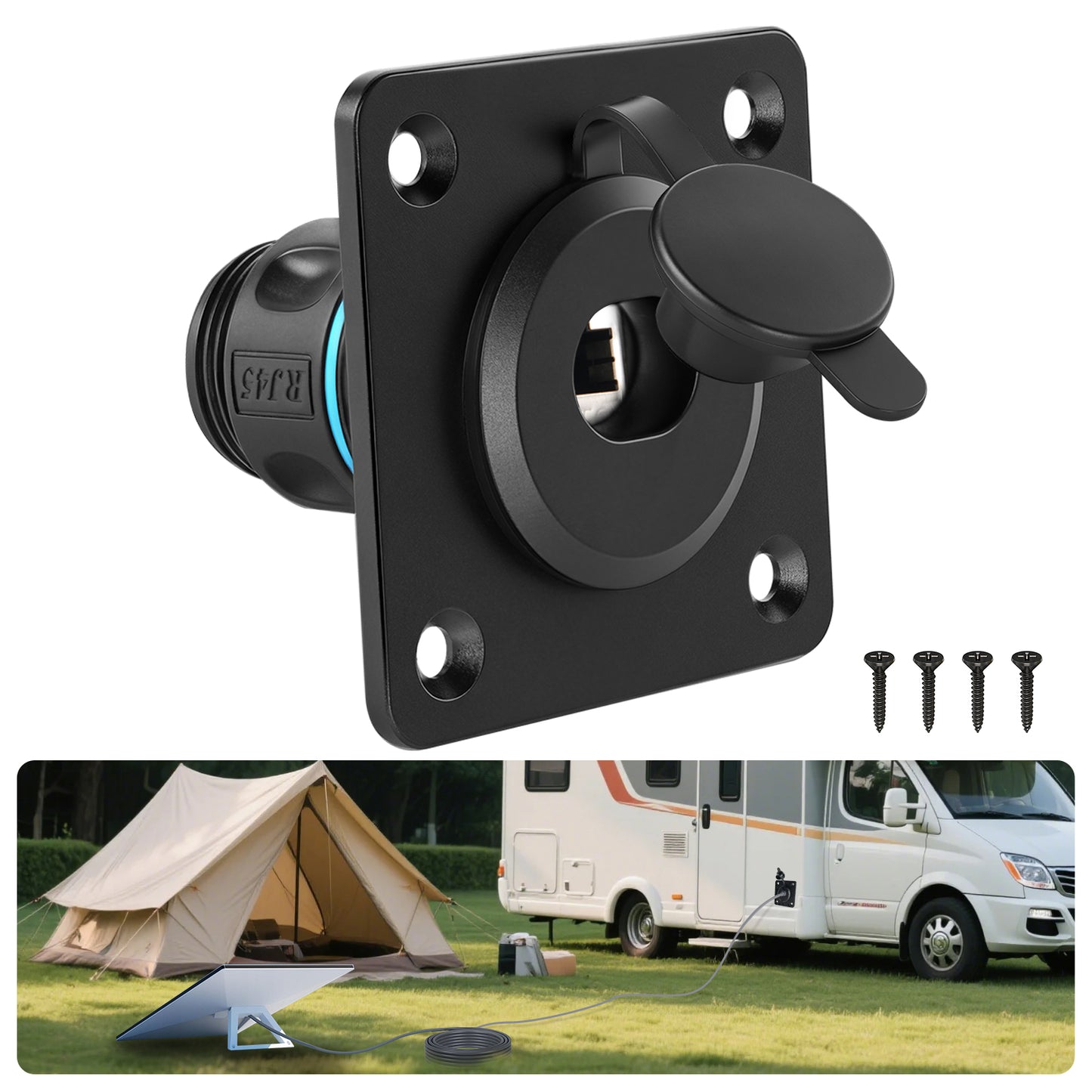 Aluminum Pass Through Wall Socket for Starlink Gen3, RJ45 CAT6 Ethernet Female to Female IP68 Waterproof Bulkhead Panel Socket, Ideal for RV Camper Boat Trailer Off-Grid
