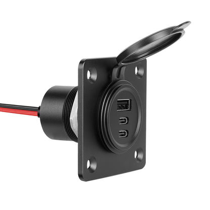 12V USB Socket Aluminum Faceplate USB C Outlet, Dual PD 3.0 & QC3.0