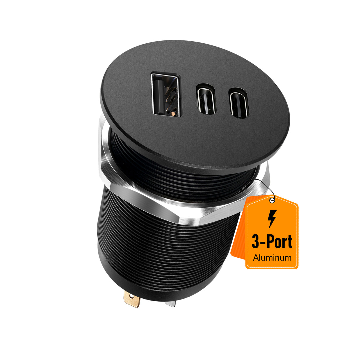 68W 3 Port 12V USB Outlet, Dual PD3.0 Type-C QC3.0 Aluminum Car Charger