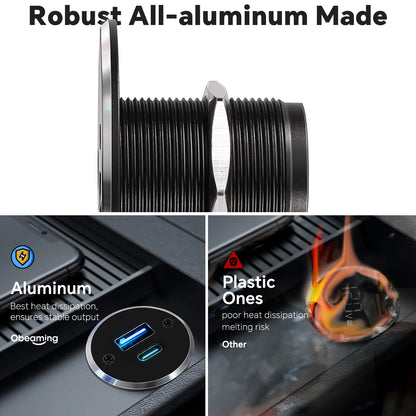 All-aluminum QC 3.0 12V USB Charger Screw Mount