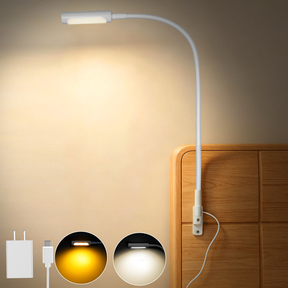 Wall Mounted Reading Light, Bedside Book Light Minimalist White