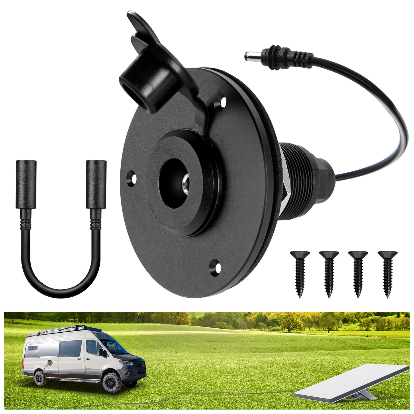 RV Wall Pass Through for Starlink Mini, Full Aluminum Cable Pass Through kit, IP67 Waterproof 5.5x2.1mm DC Female Bulkhead Connector for Camper Van Boat Battery Box