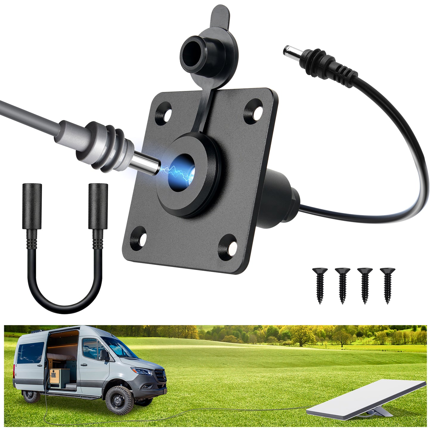 RV Wall Pass Through for Starlink Mini, Full Aluminum Cable Pass Through kit, IP67 Waterproof 5.5x2.1mm DC Female Bulkhead Connector for Camper Van Boat Battery Box