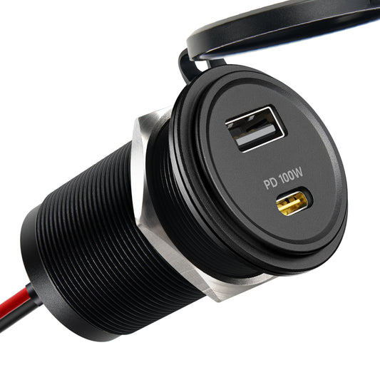 118W 12V USB Outlet 100W Type-C Laptop Car Charger, 18W QC3.0 USB Fast Charging Waterproof Dual Port Socket, Cigarette Lighter Replacement Accessories for RV Camper Trailer Truck Boat (2Pcs)