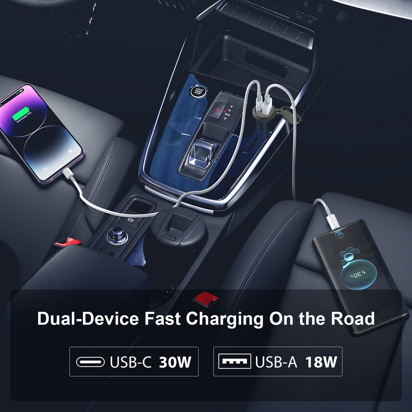 12V USB Outlet with Switch & Blue LED - 30W Type-C & 18W QC3.0 Car Charger - Aluminum Dual Port Fast USB Socket Waterproof Cigarette Lighter Replacement for RV, Boat, Truck, Camper