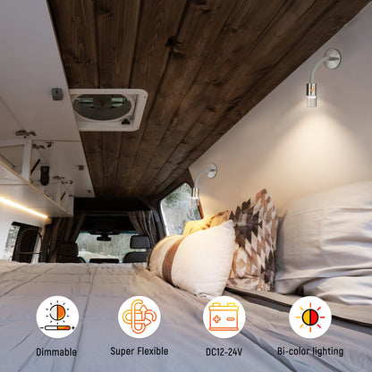 12V Reading Light & Bedside Lamp 4000K / Red Light  CNC Miled Aluminum Acrylic