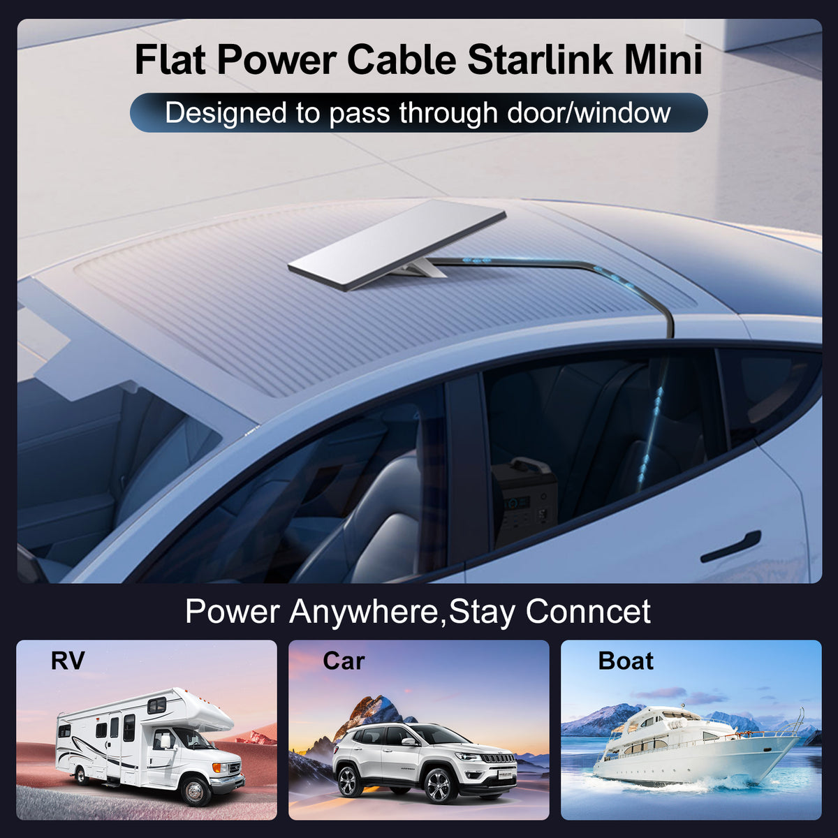 for Starlink Mini Flat DC Power Cable, Replacement DC Waterproof Cord 1.5mm Thin
