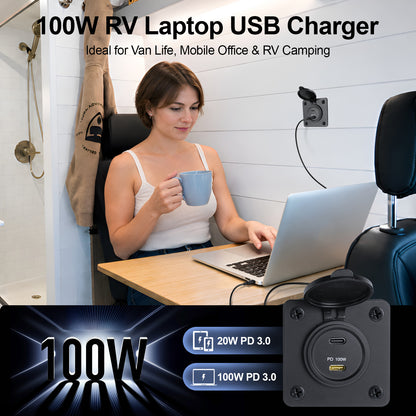Obeaming 12V USB Socket Aluminum Faceplate USB C Outlet, 100W PD 3.0