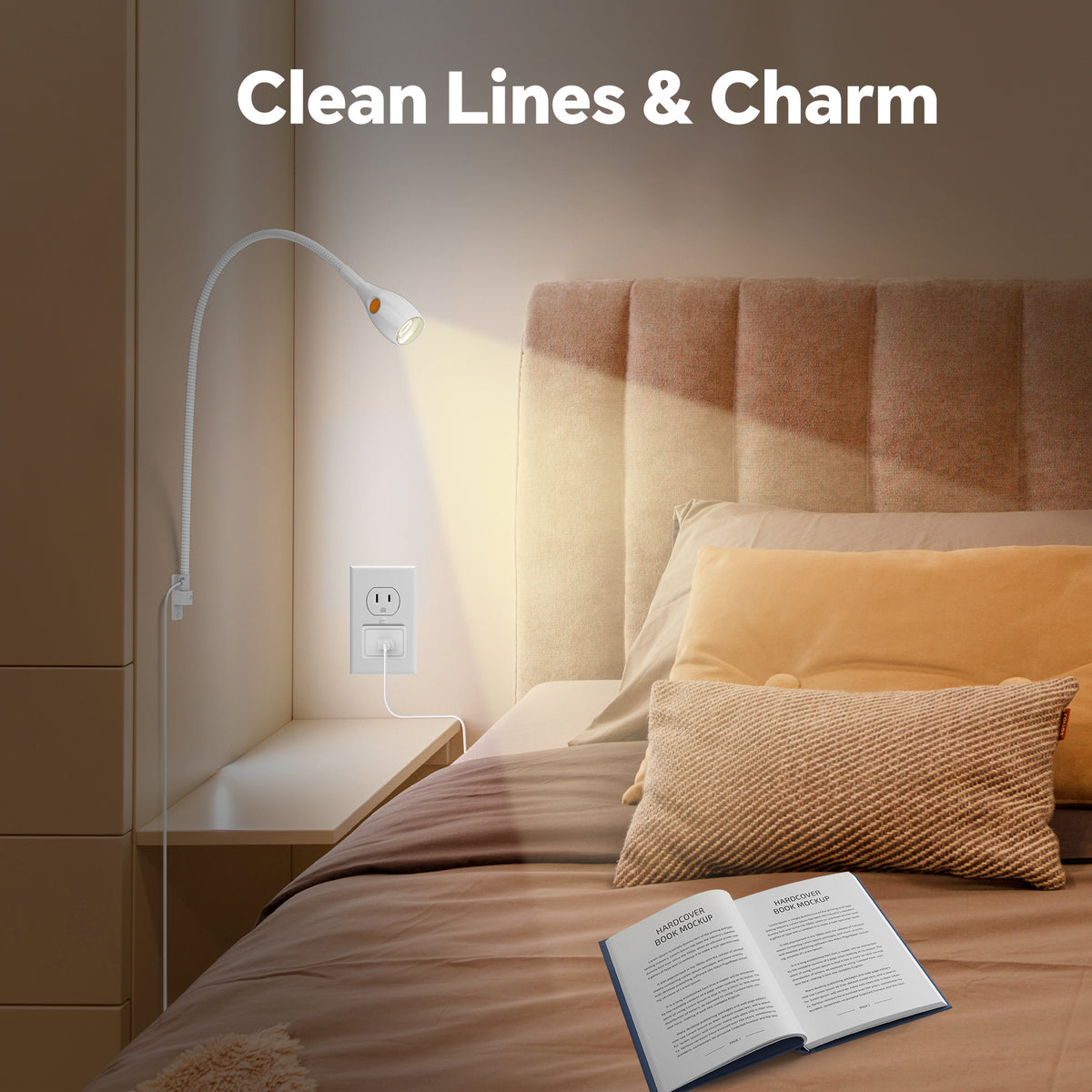 Wall Mounted Reading Light, Bedside Book Light Minimalist White
