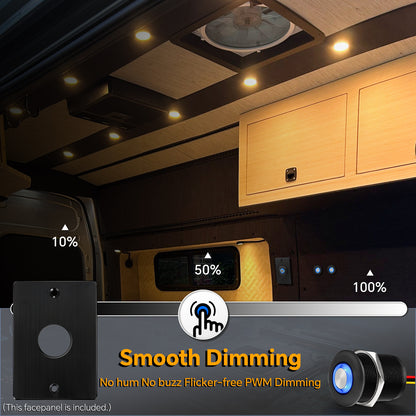 Black Aluminum 12V High-side PWM Dimmer Switch w/ Blue Backlight for LED Strip Light, Halogen, Incandescent