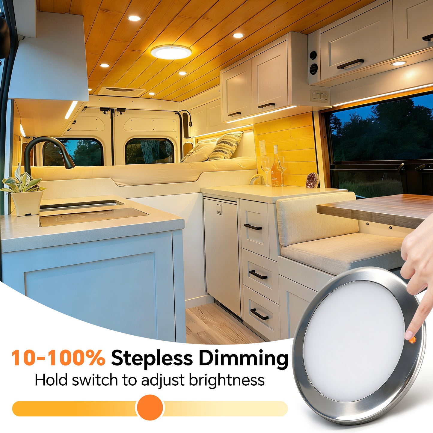 12V Stainless Ceiling Dome Light RV Boat 3 CCT 2700K/4000K/6000K Switchable & Dimmable, Surface Mount LED Down Light for Motorhome Camper Trailer Interior Lighting