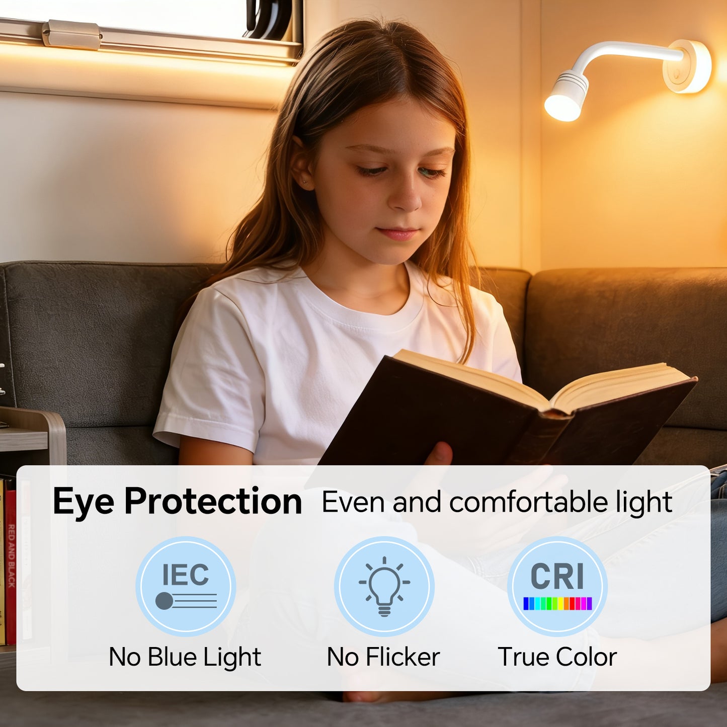 12V Reading Light Campervan, 3200K(Dimmable) & Soft Red Night Light, Equipped USB-A & USB-C Charger Gooseneck LED Bedside Spotlight for Motorhome Boat Van Caravan, White 2PCS