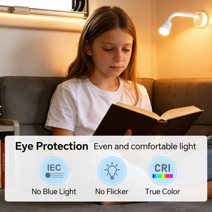 12V Reading Light Campervan, 3200K(Dimmable) & Soft Red Night Light, Equipped USB-A & USB-C Charger Gooseneck LED Bedside Spotlight for Motorhome Boat Van Caravan, White 2PCS