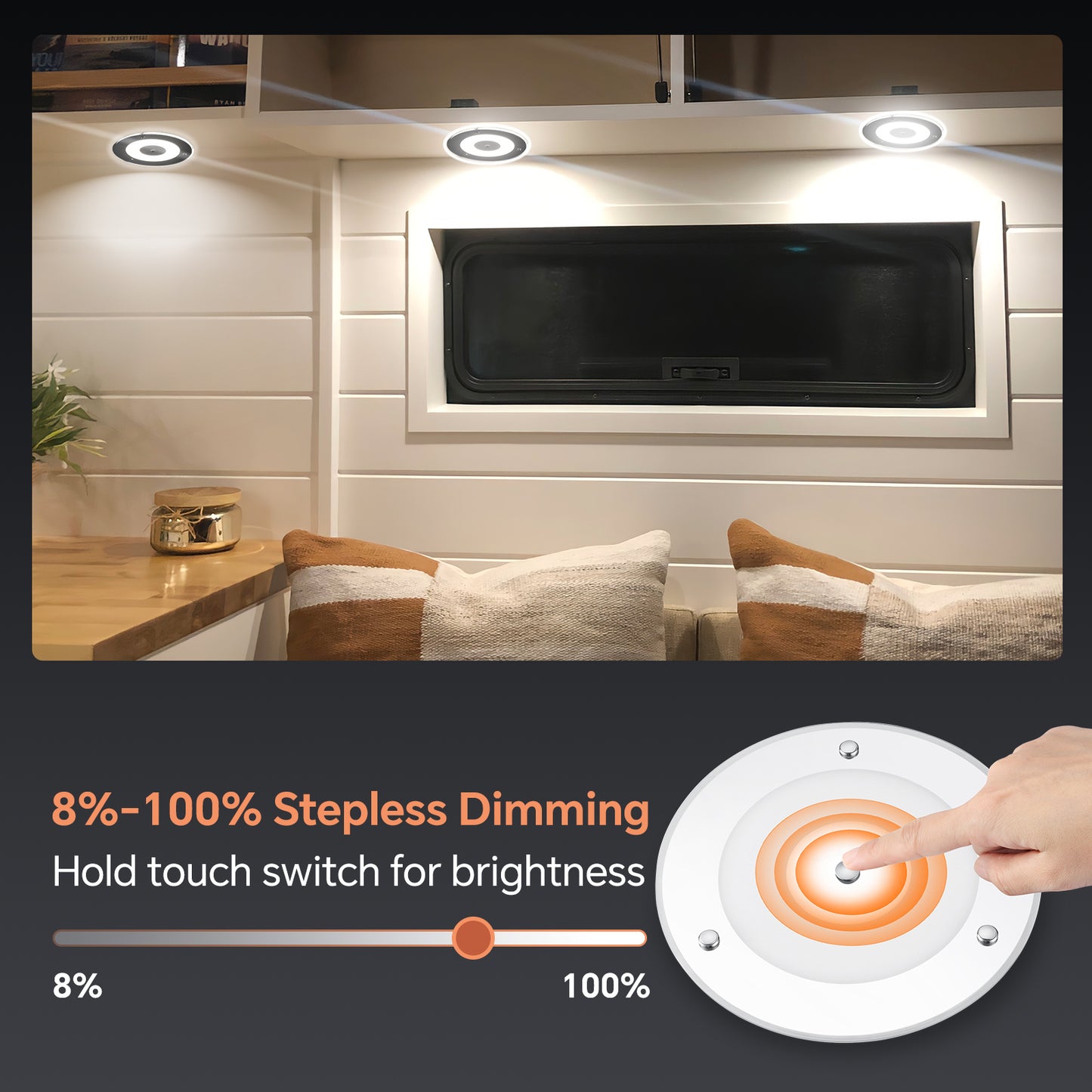 Obeaming 7.3" Interior LED RV Ceiling Dome Light  w/ Acrylic Panel