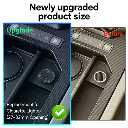 12V USB Outlet with Switch & Blue LED - 30W Type-C & 18W QC3.0 Car Charger - Aluminum Dual Port Fast USB Socket Waterproof Cigarette Lighter Replacement for RV, Boat, Truck, Camper