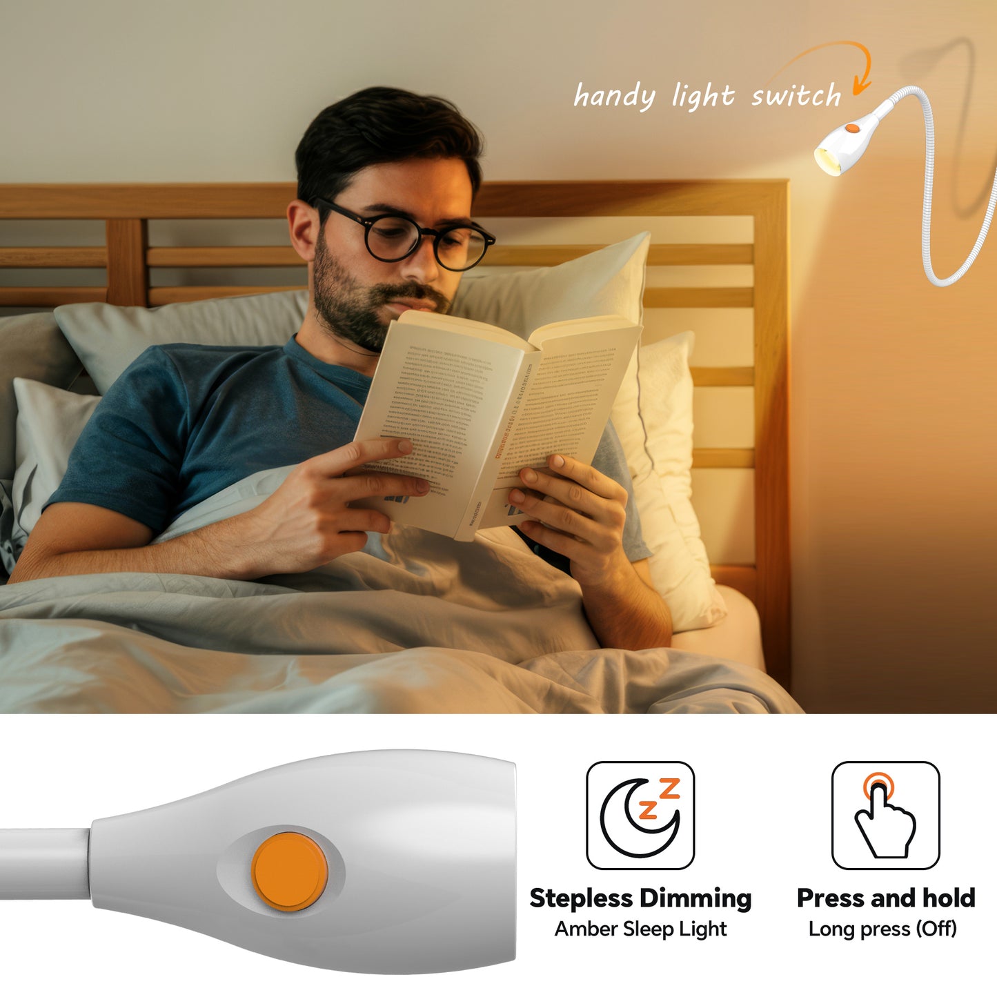 Wall Mounted Reading Light, Bedside Book Light Minimalist White