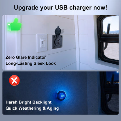 12V USB Socket Aluminum Faceplate USB C Outlet, Dual PD 3.0 & QC3.0