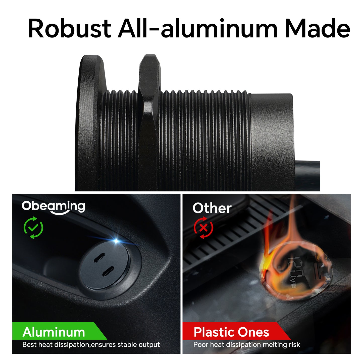 50W 12V USB Outlet Dual 25W USB-C Charger PD 3.0 Aluminum Fast Charging Socket, Replacement Car Charger Accessories for RV Camper Trailer Truck Boat Golf