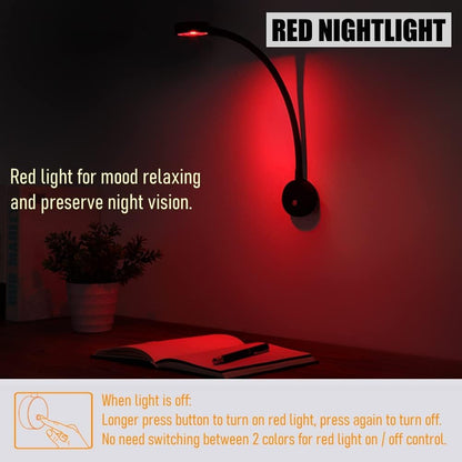 12V Flexible Reading Light - Red Light & Quick USB Charger
