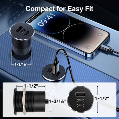 12V USB C Socket Campervan USB Outlet All Aluminum, Dual Port Type C PD 3.0 & QC3.0