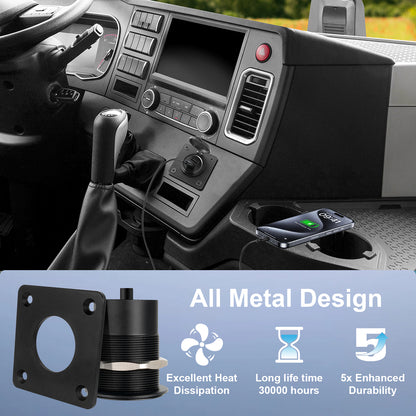 12V USB Socket Aluminum Faceplate USB C Outlet, Dual PD 3.0 & QC3.0