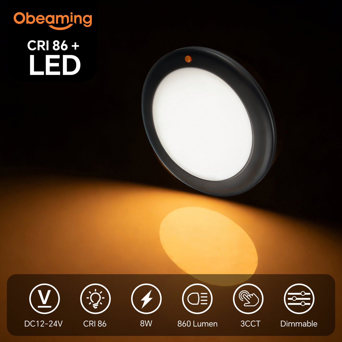 12V Metal Ceiling Dome Light RV Boat 3 CCT 2700K/4000K/6000K Switchable & Dimmable, Surface Mount LED Down Light for Motorhome Camper Trailer Interior Lighting