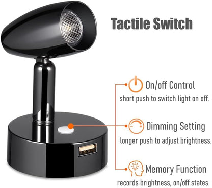 Obeaming 12V RV Reading Light Swivel Spotlight Gloss Black