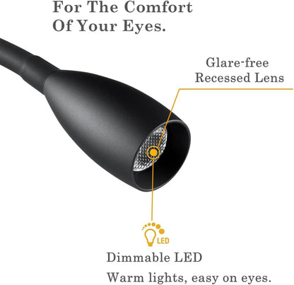 12V Dimmable Reading Light, RV Boat Bedside Reading Lamp, Gooseneck Equipped USB Charger & Press Dimmer Switch