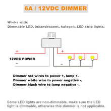 12V Light Dimmer 12V PWM LED Dimmer Switch 6A 72W, for RV Boat Truck Camper Van Light Fixture, LED Strip Lights Rotary Knob