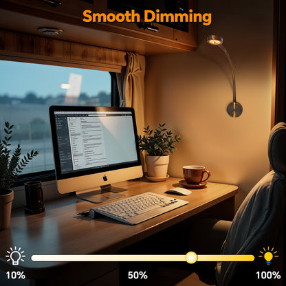 Silver Aluminum 12V Reading Light w/ Head Switch & USB-C Port