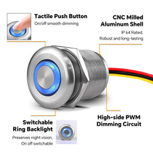 12V Dimmer Campervan Boat High-side PWM Dimming Switch, with Blue Backlight for LED Strip Light 12V LED Halogen Incandescent, All-aluminum 6A Silver